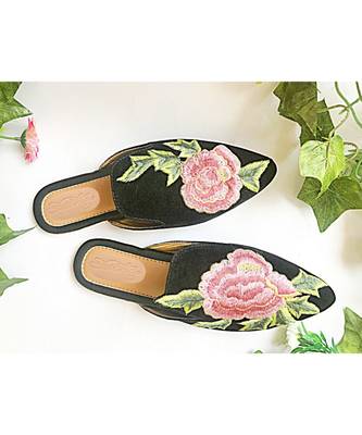Black Velvet Hi-Collar Pink Rose Mules 3