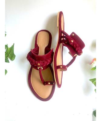 Gem Stoe Maroon  Briaded Velvet Kolapuri 3