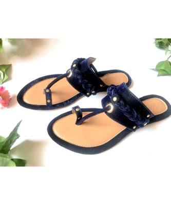 Navy Blue  Briaded Velvet Kolapuri 1