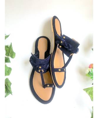 Navy Blue  Briaded Velvet Kolapuri 3
