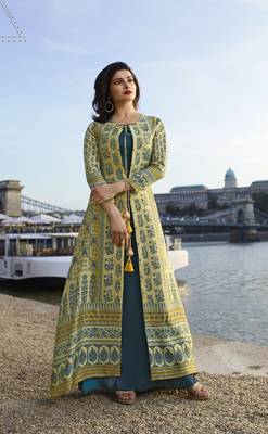 Light Lemon Printed Art Silk Ethnic Kurtis 1