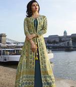 Light Lemon Printed Art Silk Ethnic Kurtis
