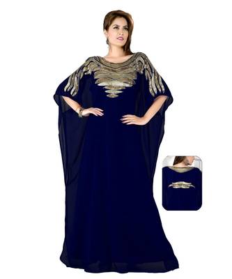Navy Blue Embroidered Faux Georgette Farasha 1