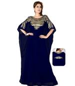 Navy Blue Embroidered Faux Georgette Farasha