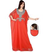 Coral Embroidered Faux Georgette Farasha