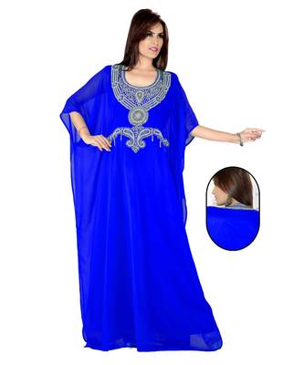 Royal Blue Embroidered Faux Georgette Farasha 1