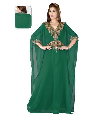 Bottle Green Embroidered Faux Georgette Farasha 1