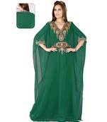 Bottle Green Embroidered Faux Georgette Farasha