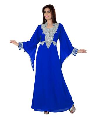 Royal Blue Embroidered Faux Georgette Islamic Kaftan 1