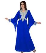 Royal Blue Embroidered Faux Georgette Islamic Kaftan