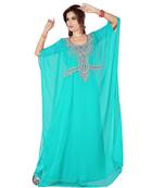 Sky Blue Embroidered Faux Georgette Islamic Kaftan