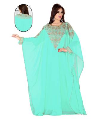Mint Embroidered Faux Georgette Farasha 1