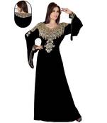 Black Embroidered Faux Georgette Islamic Kaftan
