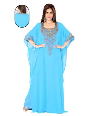 Sky Blue Embroidered Faux Georgette Farasha 1