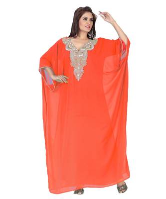 Coral Embroidered Faux Georgette Farasha 1