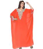 Coral Embroidered Faux Georgette Farasha