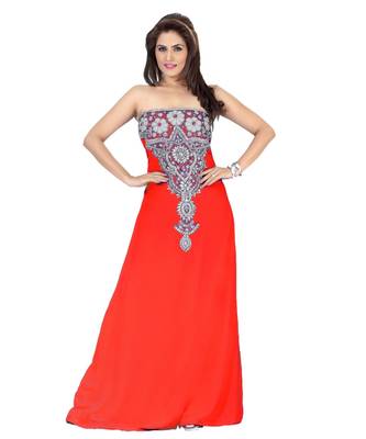Coral Embroidered Faux Georgette Fustan 1