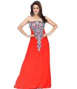 Coral Embroidered Faux Georgette Fustan