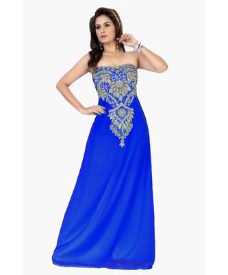 Royal Blue Embroidered Faux Georgette Fustan 1