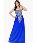 Royal Blue Embroidered Faux Georgette Fustan