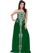 Bottle Green Embroidered Faux Georgette Fustan