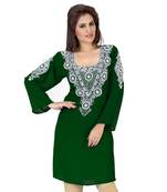 Bottle Green Embroidered Faux Georgette Kurti