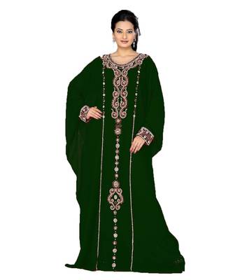 Bottle Green Embroidered Faux Georgette Farasha 1