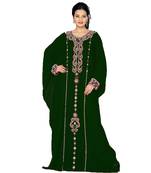 Bottle Green Embroidered Faux Georgette Farasha