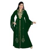 Bottle Green Embroidered Faux Georgette Islamic Kaftan