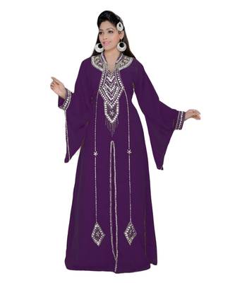 Purple Embroidered Faux Georgette Islamic Kaftan 1