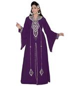 Purple Embroidered Faux Georgette Islamic Kaftan
