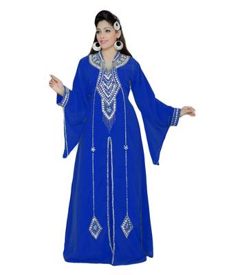 Royal Blue Embroidered Faux Georgette Islamic Kaftan 1