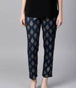 Navy Foil Print Pencil Pants