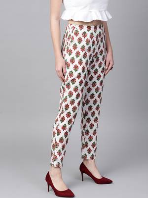 Off White Floral Pencil Pants 3