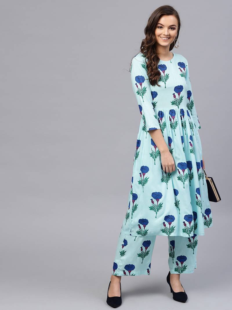 Blue Floral Palazzo Pants