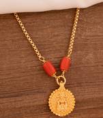 Golden box chain and coral necklace30" with Laxmi coin pendant one gram gold