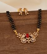 Black beads mangalsutra MEDIUM length with diamond pendant and earrings set one gram gold