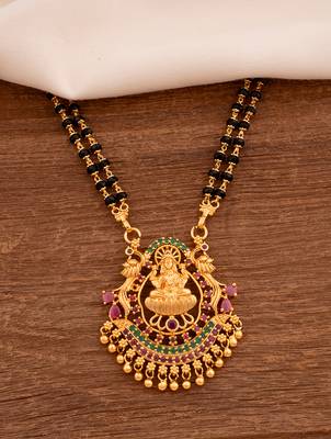 Black crystal mangalsutra SHORT with Laxmi pendant one gram gold 1