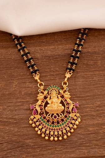Black crystal mangalsutra SHORT with Laxmi pendant one gram gold