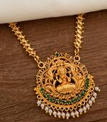 Golden flat chain with Laxmi pendant and pearl hangings MEDIUM length one gram gold