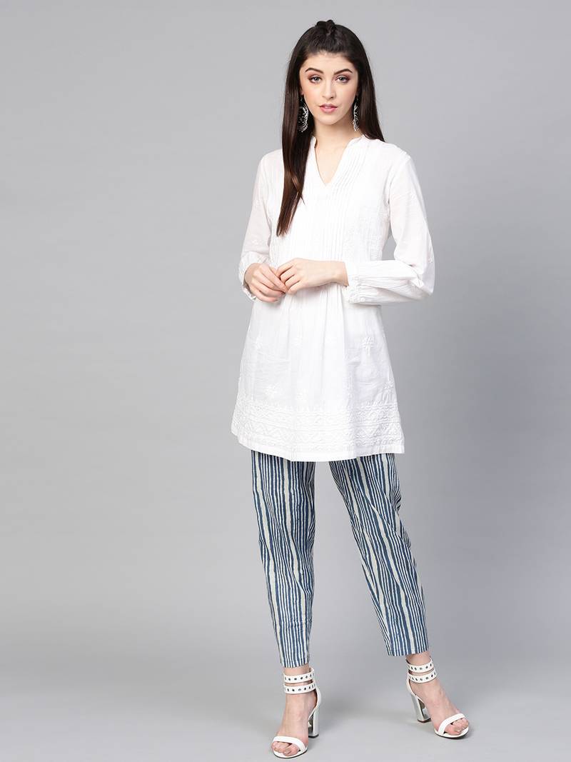 Indigo Stripe Pencil Pants