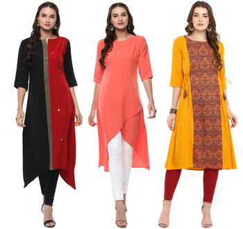 Janasya Multicolor printed crepe ethnic kurtis 1