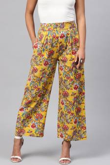 Yellow & Red Floral Pleated Palazzo Pants