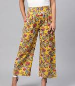Yellow & Red Floral Pleated Palazzo Pants