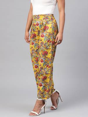 Yellow & Red Floral Pleated Palazzo Pants 2