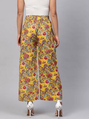 Yellow & Red Floral Pleated Palazzo Pants 3