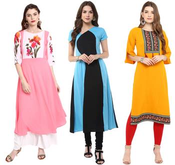 Janasya Multicolor printed crepe ethnic kurtis 1