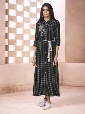 Black Embroidered Cotton Ethnic Kurtis 1