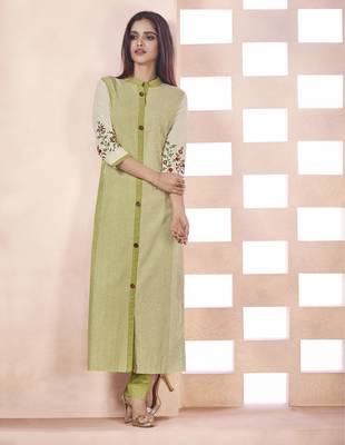 Green Embroidered Cotton Ethnic Kurtis 1