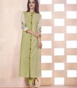 Green Embroidered Cotton Ethnic Kurtis
